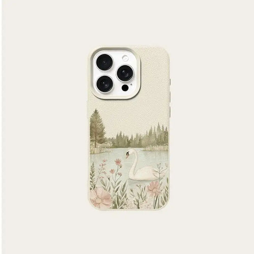 2D Lake Swan Pattern Phone Case For iPhone 18 17 Air 16 e 15 14 13 12 11 Pro Max Plus SE 2020 2022 Funda Coque