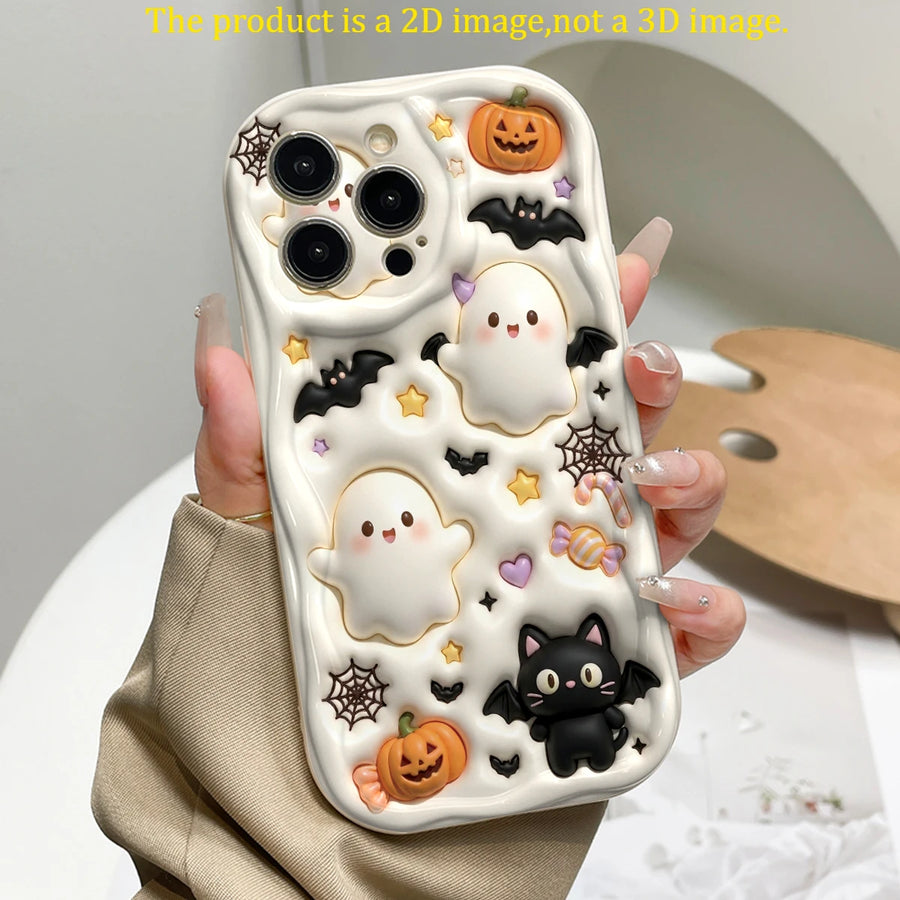 Coque Halloween Fantôme, Chat Noir et Citrouille pour iPhone