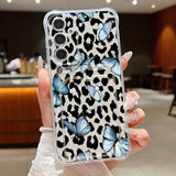 Coque léopard rose et papillons bleus pour Samsung Galaxy