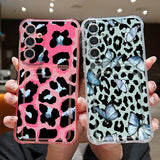 Coque léopard rose et papillons bleus pour Samsung Galaxy
