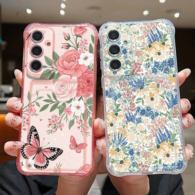 Coque bouquets de fleurs roses et des cha...
