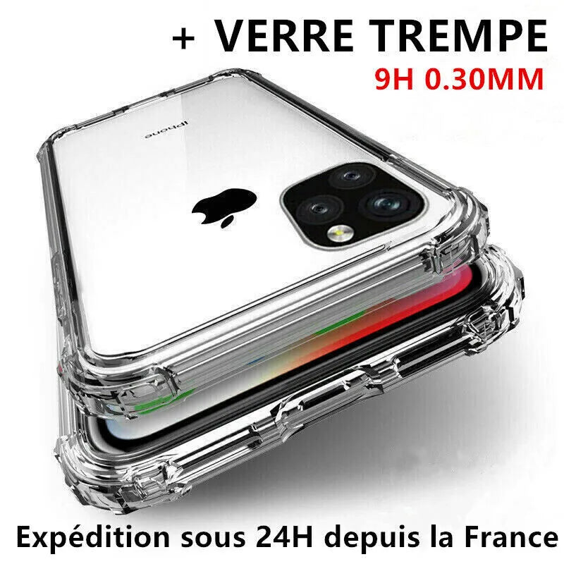 Coque antichoc transparente à coins renforcés pour iPhone
