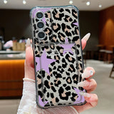 Coque léopard rose et papillons bleus pour Samsung Galaxy