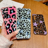 Coque léopard rose et papillons bleus pour Samsung Galaxy