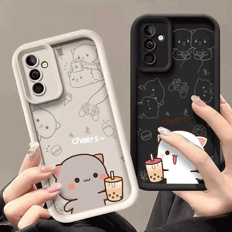 Coque Chat Mochi Pêche pour Couples pour Samsung Galaxy