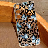 Coque léopard rose et papillons bleus pour Samsung Galaxy