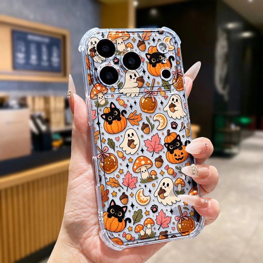 Coque Halloween Fantôme, Citrouille et Chat Noir pour iPhone